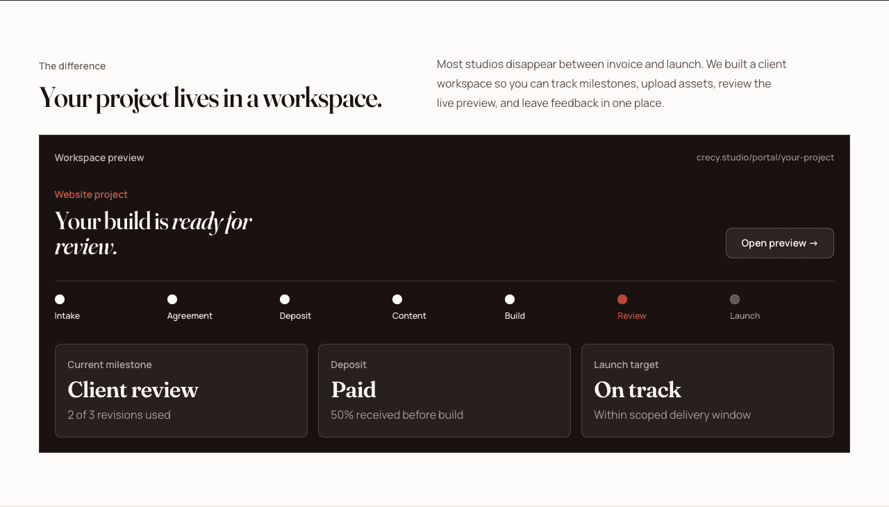 CrecyStudio client workspace preview